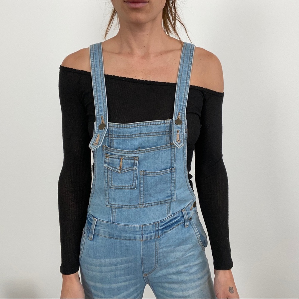 Free People Light Denim Wash Overalls